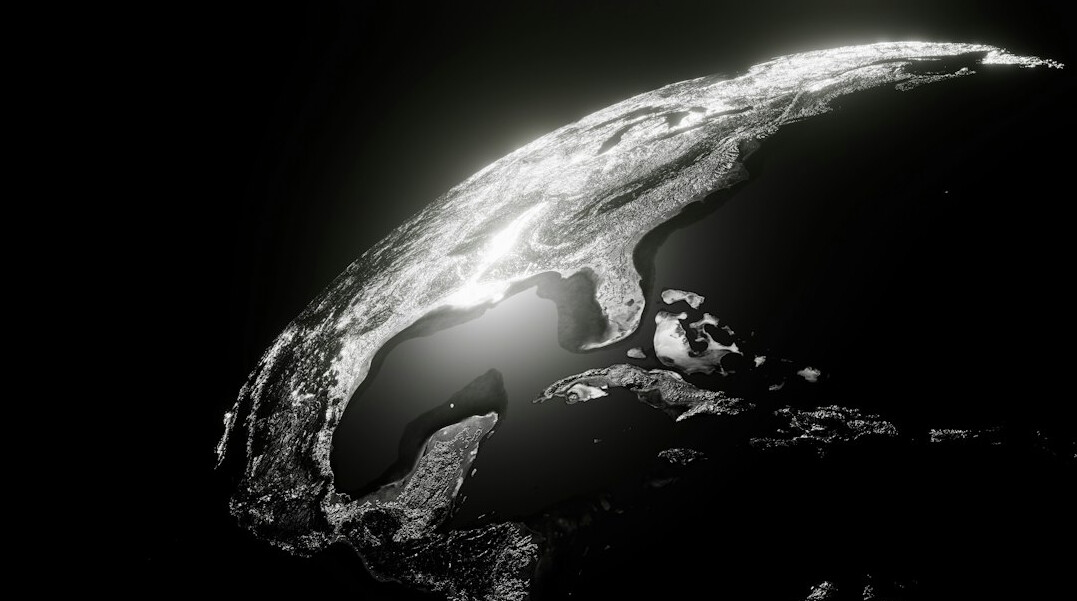 Glowing global network of connections over the earth at night
